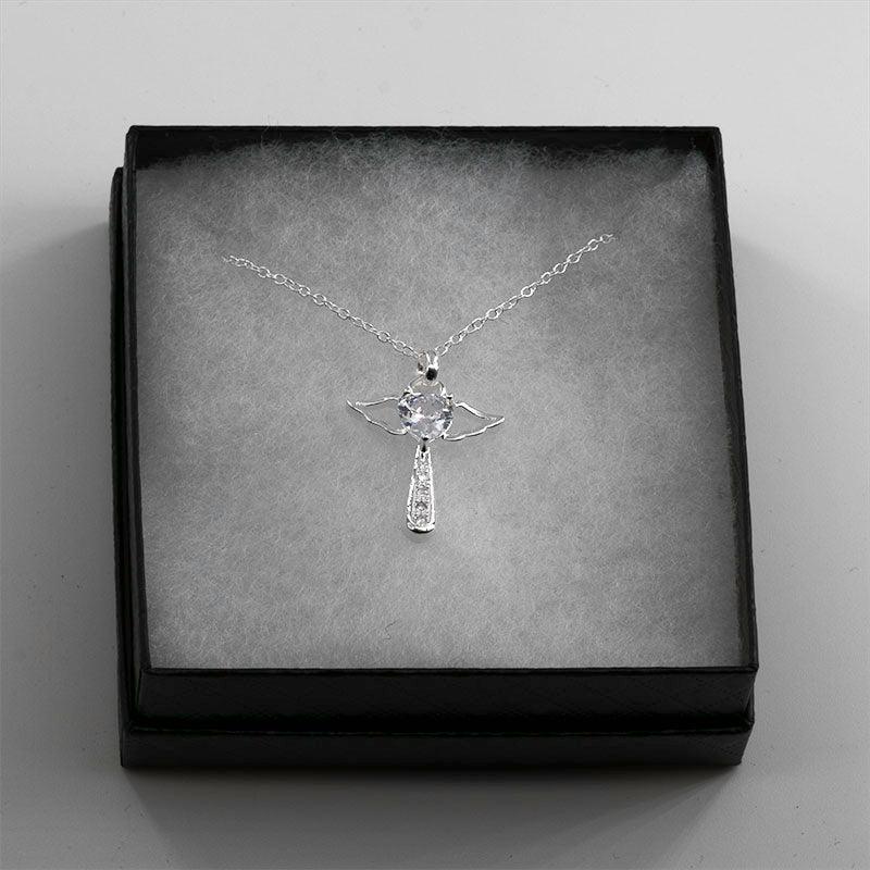 Winged Cross With A Crystal Heart Necklace - Image 3
